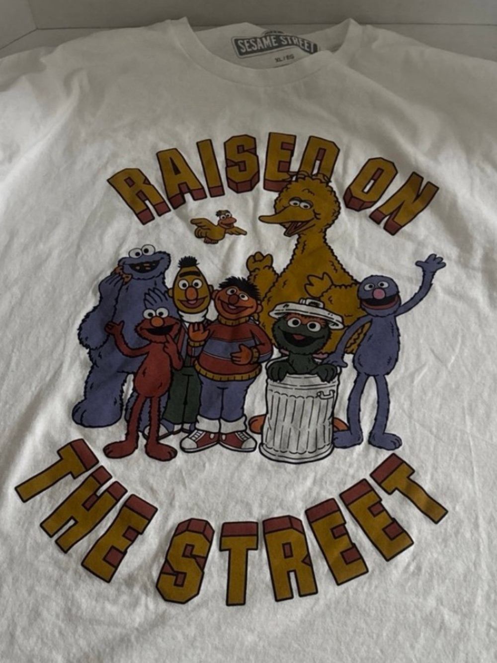 Sesame Street Kids' White 'Raised on the Street' Graphic Tee Large